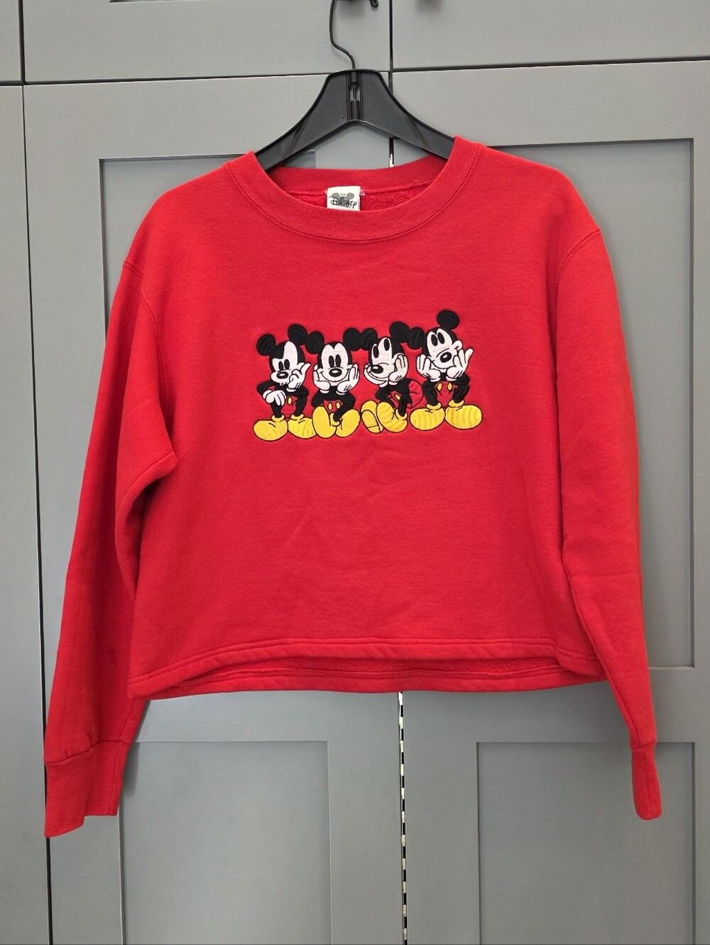 Vintage 90s Mickey Mouse Embroidered Sweatshirt Womens SM Red Disney Made in USA